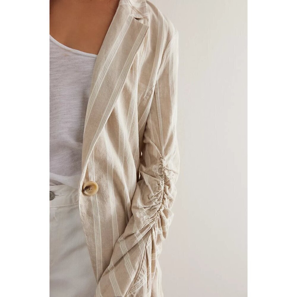 Free People Beige and White Striped Linen Blazer - Picture 4 of 10
